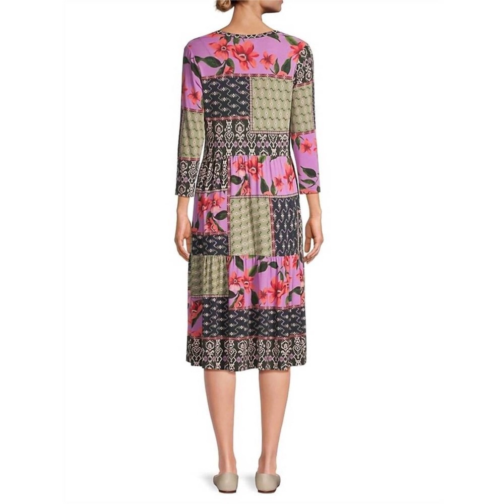 NWT JOHNNY WAS Zanda 3/4 Sleeve Tiered Tea Length Dress in Multi - Picture 3 of 7